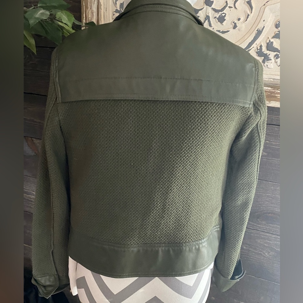Who What Wear Olive Green sweater /  faux leather jacket - Picture 2 of 7